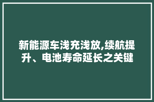 新能源车浅充浅放,续航提升、电池寿命延长之关键