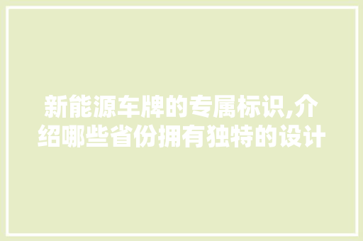 新能源车牌的专属标识,介绍哪些省份拥有独特的设计 车型评测