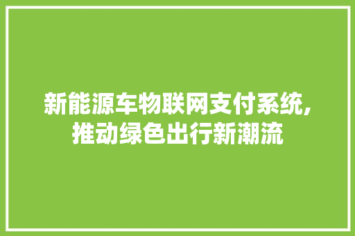 新能源车物联网支付系统,推动绿色出行新潮流