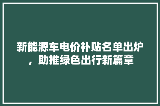 新能源车电价补贴名单出炉，助推绿色出行新篇章
