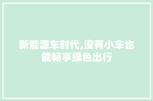 新能源车时代,没有小车也能畅享绿色出行