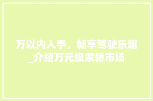 万以内入手，畅享驾驶乐趣_介绍万元级家轿市场