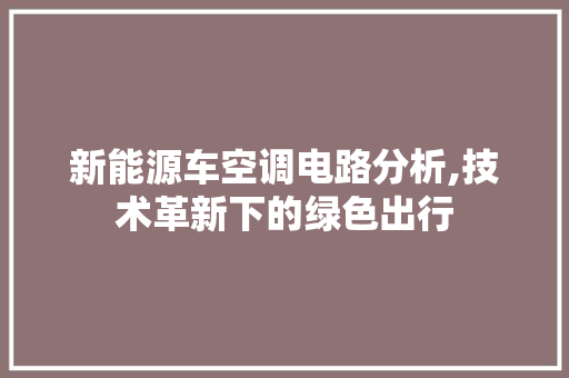 新能源车空调电路分析,技术革新下的绿色出行