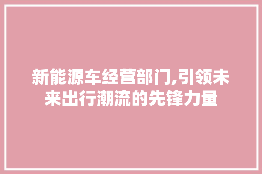 新能源车经营部门,引领未来出行潮流的先锋力量