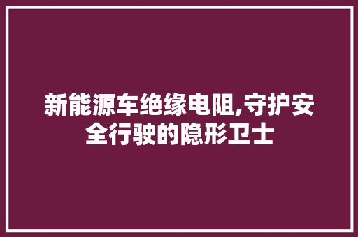 新能源车绝缘电阻,守护安全行驶的隐形卫士