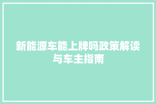 新能源车能上牌吗政策解读与车主指南