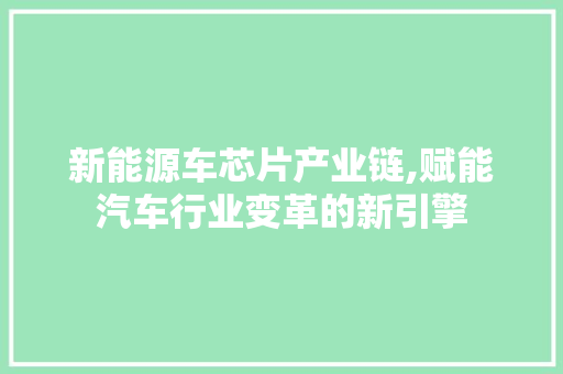 新能源车芯片产业链,赋能汽车行业变革的新引擎