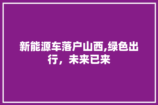 新能源车落户山西,绿色出行，未来已来