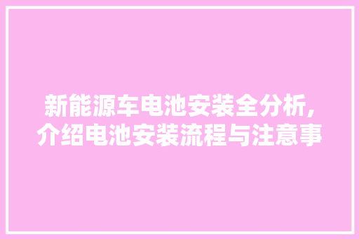 新能源车电池安装全分析,介绍电池安装流程与注意事项
