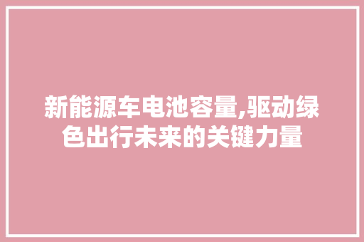 新能源车电池容量,驱动绿色出行未来的关键力量
