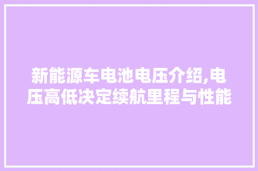 新能源车电池电压介绍,电压高低决定续航里程与性能表现