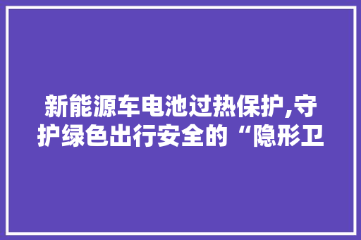 新能源车电池过热保护,守护绿色出行安全的“隐形卫士”