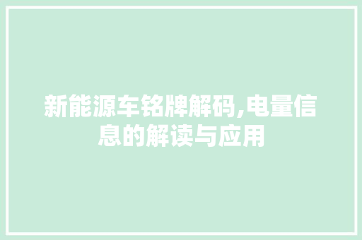 新能源车铭牌解码,电量信息的解读与应用 自动驾驶