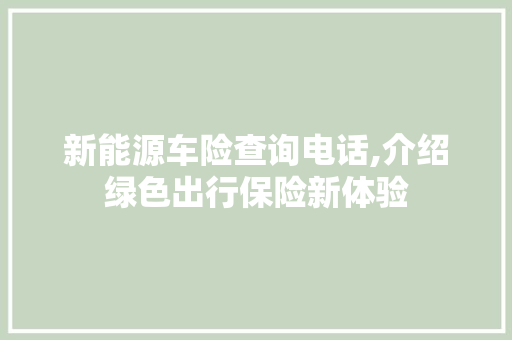 新能源车险查询电话,介绍绿色出行保险新体验