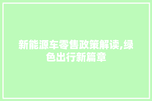 新能源车零售政策解读,绿色出行新篇章 智能驾驶