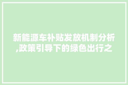 新能源车补贴发放机制分析,政策引导下的绿色出行之路