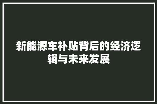 新能源车补贴背后的经济逻辑与未来发展
