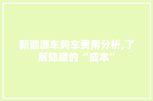 新能源车购车费用分析,了解隐藏的“成本” 智能驾驶