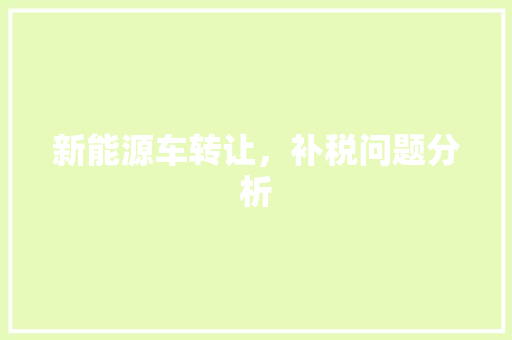 新能源车转让，补税问题分析