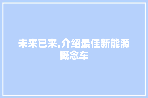 未来已来,介绍最佳新能源概念车