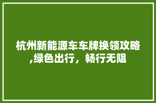 杭州新能源车车牌换领攻略,绿色出行，畅行无阻