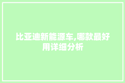 比亚迪新能源车,哪款最好用详细分析