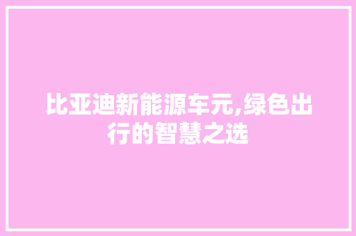 比亚迪新能源车元,绿色出行的智慧之选
