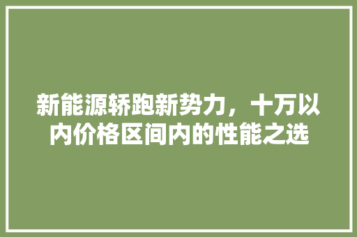 新能源轿跑新势力，十万以内价格区间内的性能之选