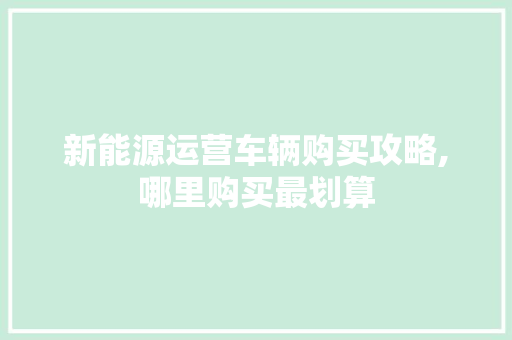 新能源运营车辆购买攻略,哪里购买最划算