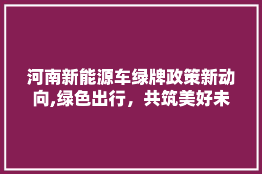河南新能源车绿牌政策新动向,绿色出行，共筑美好未来