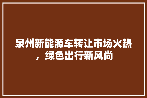 泉州新能源车转让市场火热，绿色出行新风尚