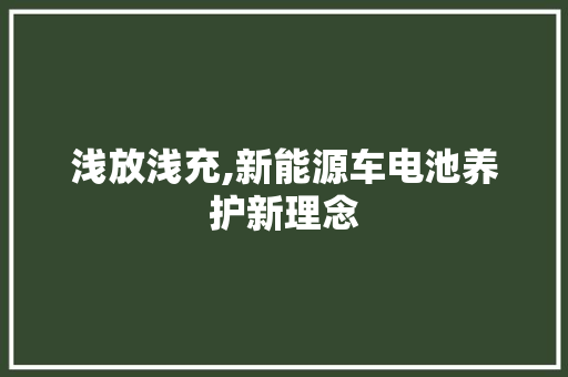 浅放浅充,新能源车电池养护新理念