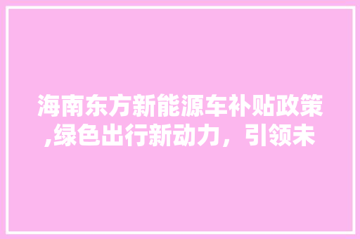 海南东方新能源车补贴政策,绿色出行新动力，引领未来出行潮流