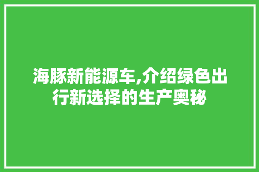 海豚新能源车,介绍绿色出行新选择的生产奥秘