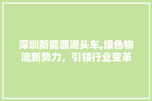 深圳新能源泥头车,绿色物流新势力，引领行业变革