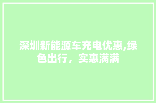 深圳新能源车充电优惠,绿色出行，实惠满满