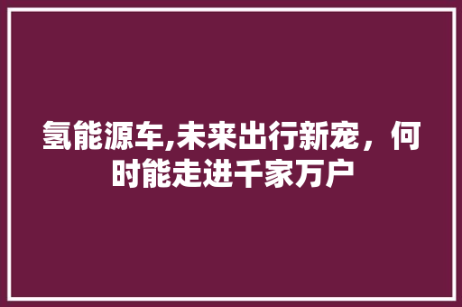 氢能源车,未来出行新宠，何时能走进千家万户