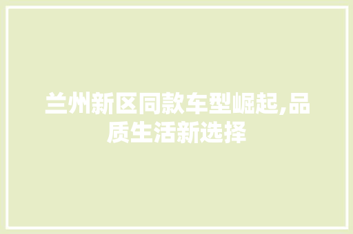 兰州新区同款车型崛起,品质生活新选择