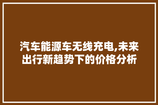 汽车能源车无线充电,未来出行新趋势下的价格分析