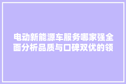 电动新能源车服务哪家强全面分析品质与口碑双优的领军品牌