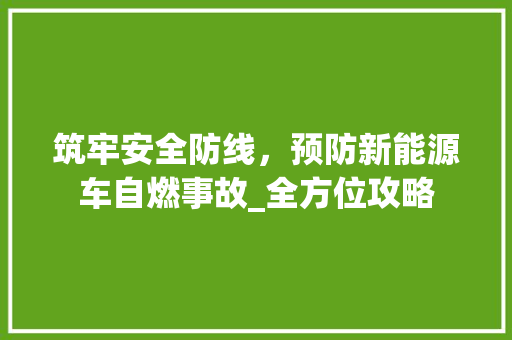 筑牢安全防线，预防新能源车自燃事故_全方位攻略