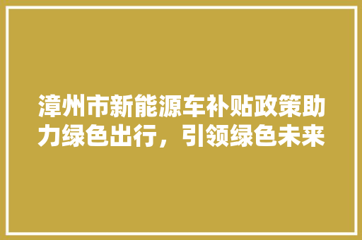 漳州市新能源车补贴政策助力绿色出行，引领绿色未来