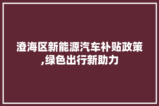 澄海区新能源汽车补贴政策,绿色出行新助力