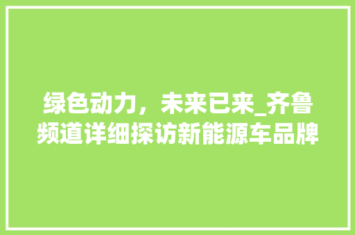 绿色动力，未来已来_齐鲁频道详细探访新能源车品牌