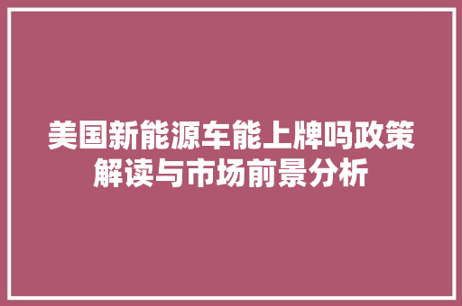 美国新能源车能上牌吗政策解读与市场前景分析
