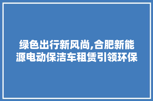 绿色出行新风尚,合肥新能源电动保洁车租赁引领环保潮流