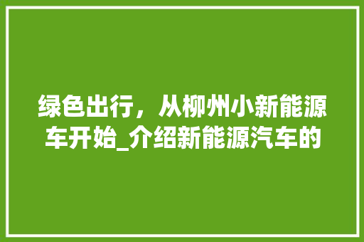 绿色出行，从柳州小新能源车开始_介绍新能源汽车的未来趋势