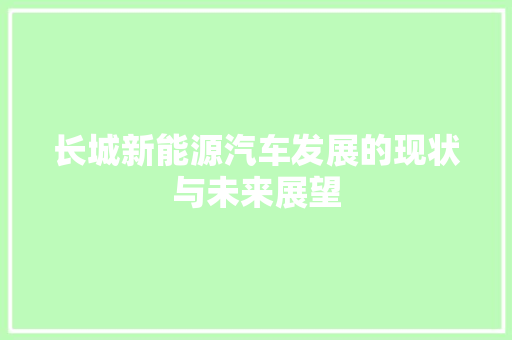 长城新能源汽车发展的现状与未来展望