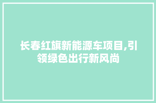 长春红旗新能源车项目,引领绿色出行新风尚