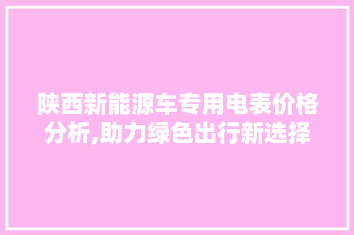 陕西新能源车专用电表价格分析,助力绿色出行新选择 新能源汽车